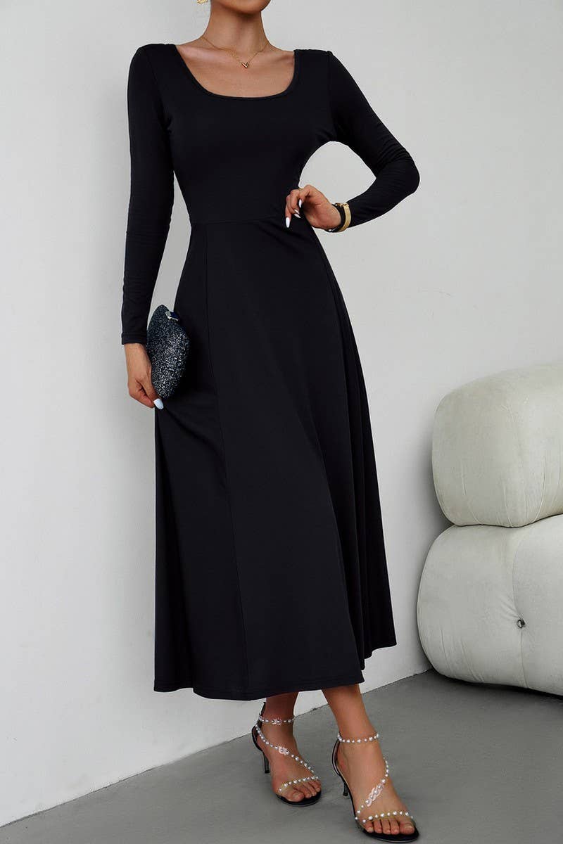 CWDMD0748_Round neck Long Sleeve Maxi Dress