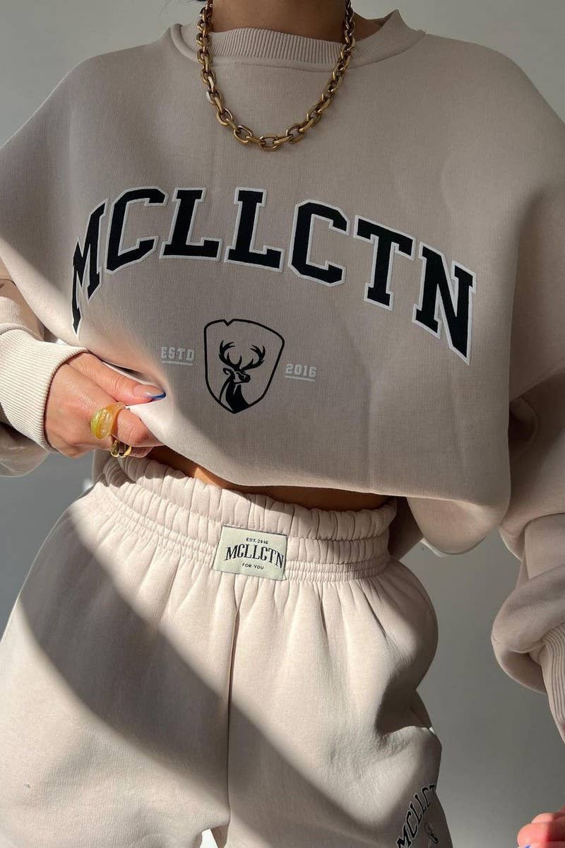 CWSTB1360_LETTER PRINT THICK SWEATSHIRT PANTS SET