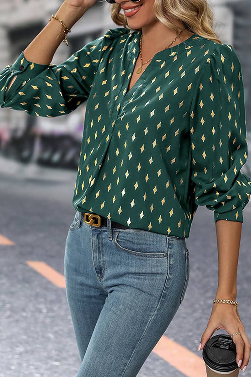 CWTBLL3584_WOMEN'S ELEGANT DIAMOND HOT STAMPING SHIRT