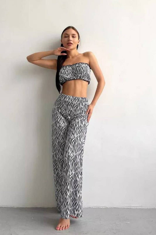 CWSPJ0387_STRIPED PRINT BANDEAU TOP AND PANTS PAJAMA SET
