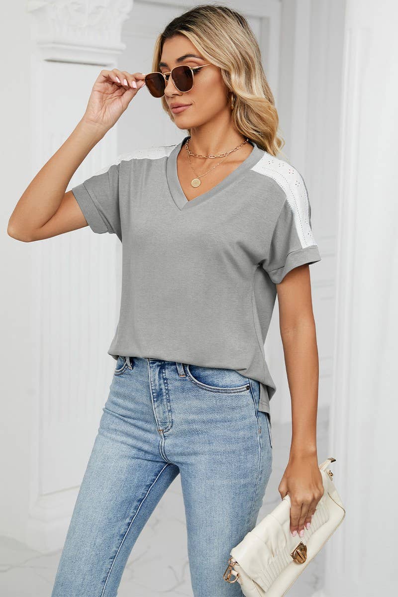 CWTTS0757_V-Neck Shirt Sleeve Top