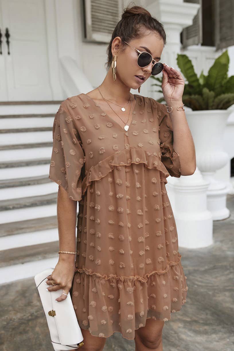 CASUAL JACQUARD HAIRBALL SHORT DRESS
