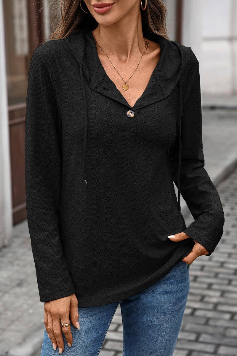 CWOHOL1119_V-NECK BUTTON DRAWSTRING PULLOVER LONG SLEEVE TEE