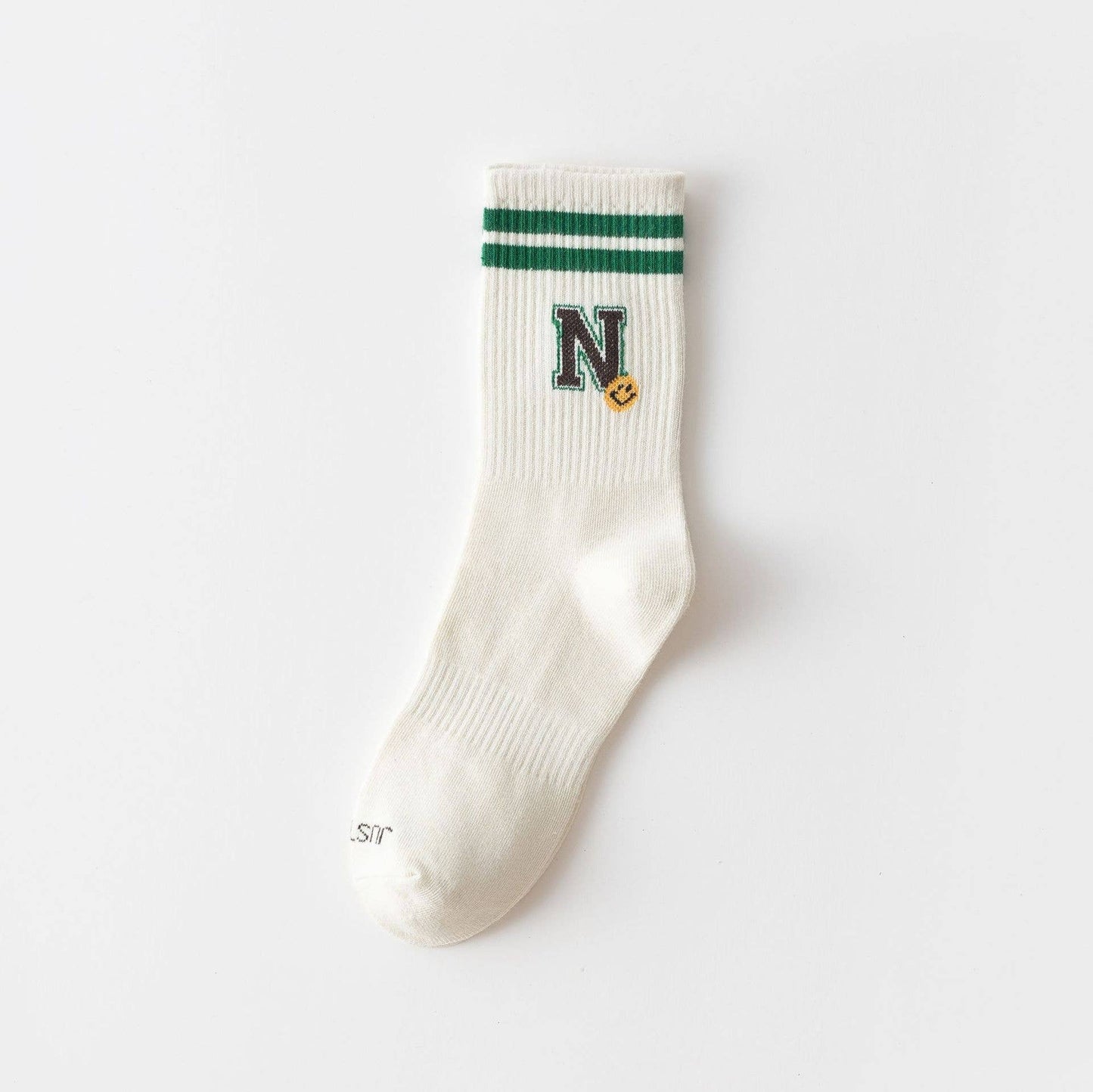 Alphabet Smiley Pattern Crew Socks For Womens_CWMS0906