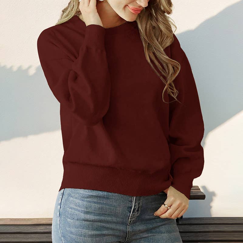 CREW-NECK LONG-SLEEVED SOLID COLOR SWEATER