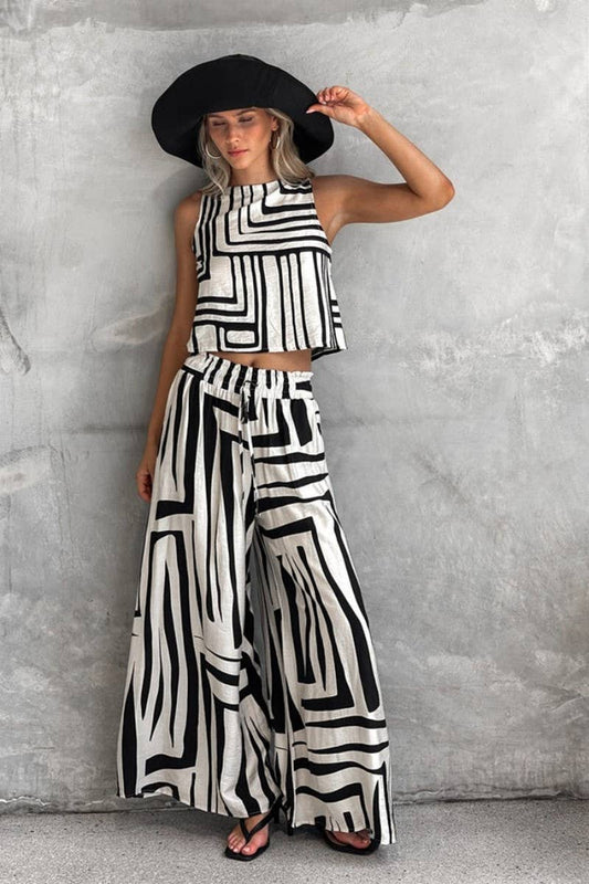CWSS1253_NEW SUMMER GEOMETRIC PRINT CASUAL TWO-PIECE