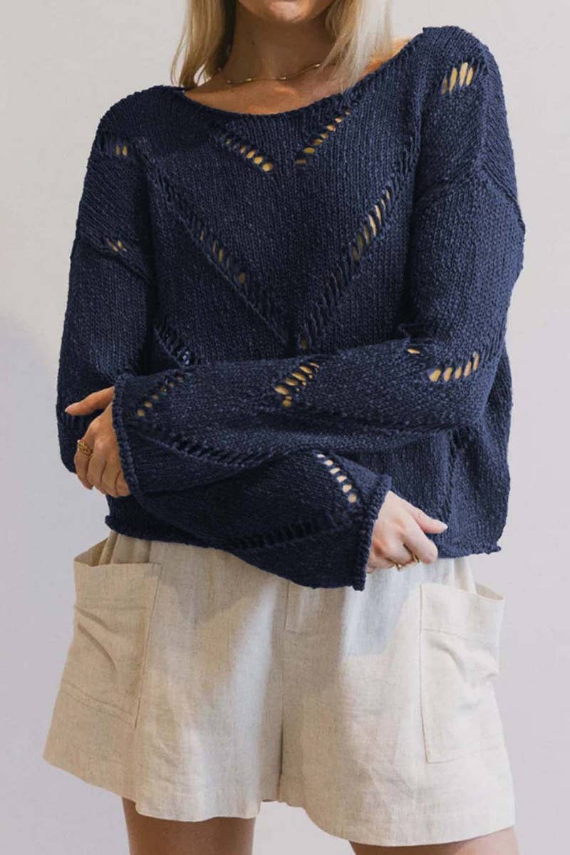 CWOSWL6871_MINIMALIST HOLLOW OUT LIGHTWEIGHT KNIT SWEATER