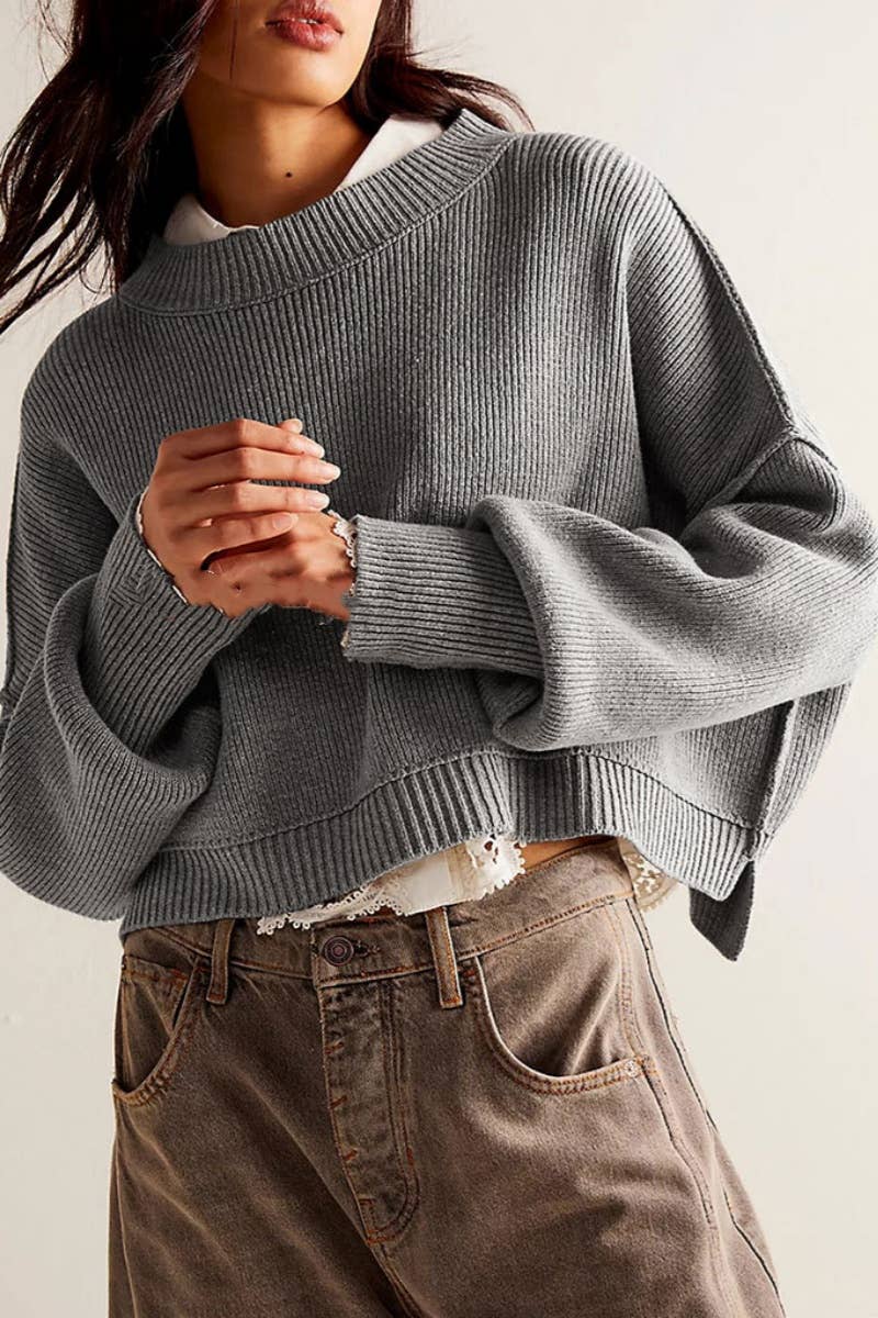 CWOSWL6722_FASHION CREW-NECK LONG-SLEEVED LOOSE SWEATER