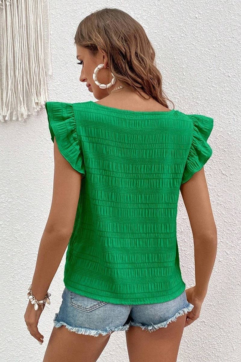 CWTBLS0608_SQUARE COLLAR RUFFLED SHIRT BLOUSE TOP