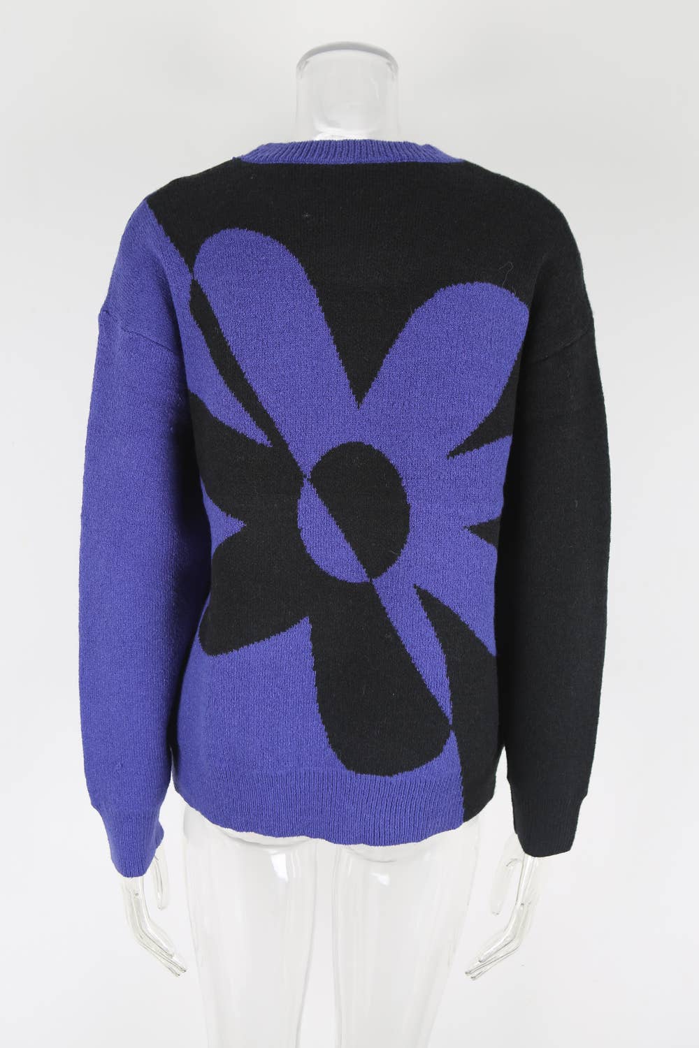 Floral color-blocking knitted pullover sweater