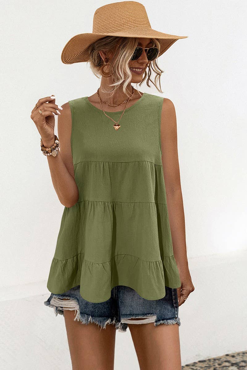 CWTBLS1597_LOOSE ROUND NECK SLEEVELESS VEST WITH LARGE SWING