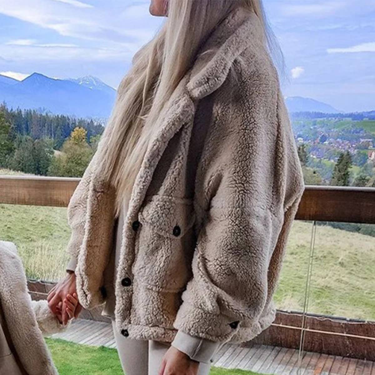 CASUAL LAMB WOOL COAT WITH THICK LAPEL COLLAR