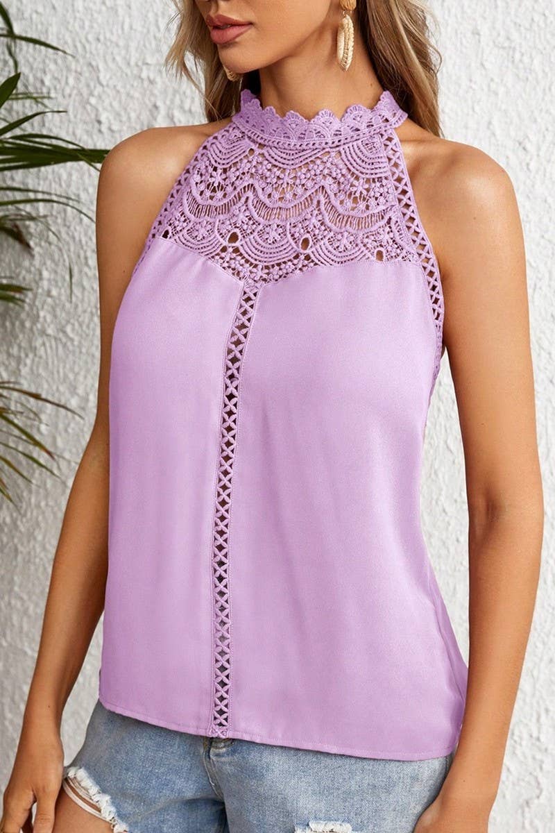 CWTTSL0332_SUMMER NEW FASHION HOLLOW LACE VEST TOP