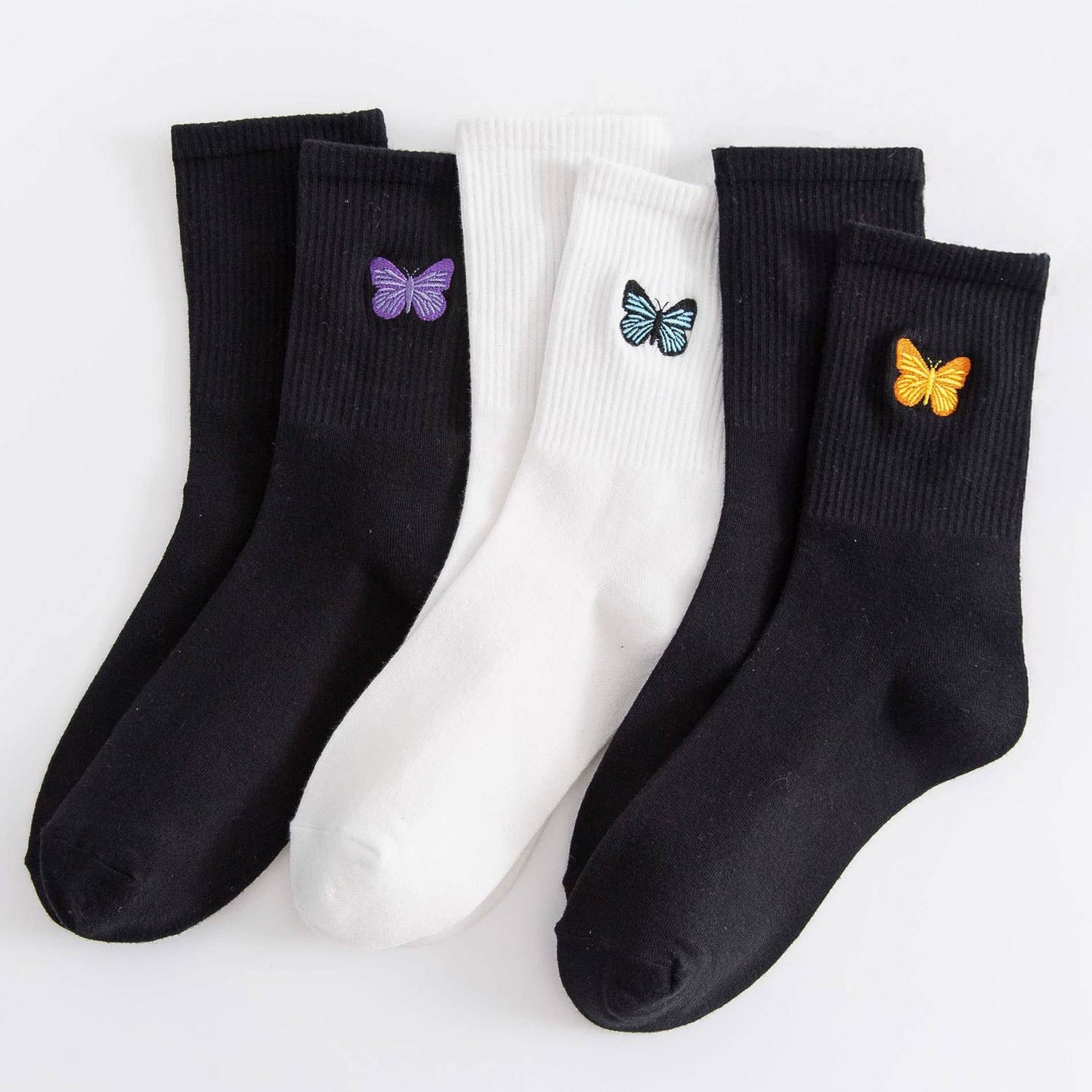 Butterfly Embroidery Crew Socks For Womens_CWMS085