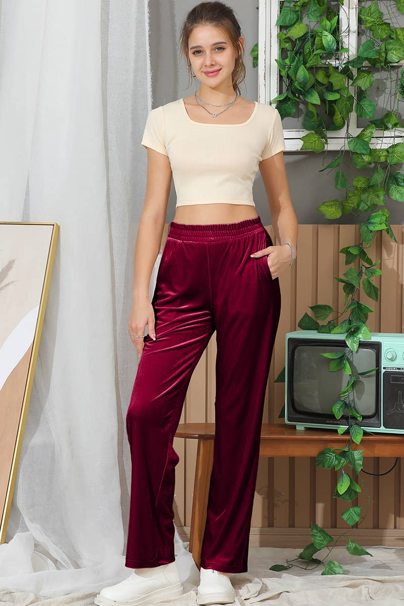 CWBLP417_WAIST BAND CASUAL VELVET LONG PANTS WITH POCKETS