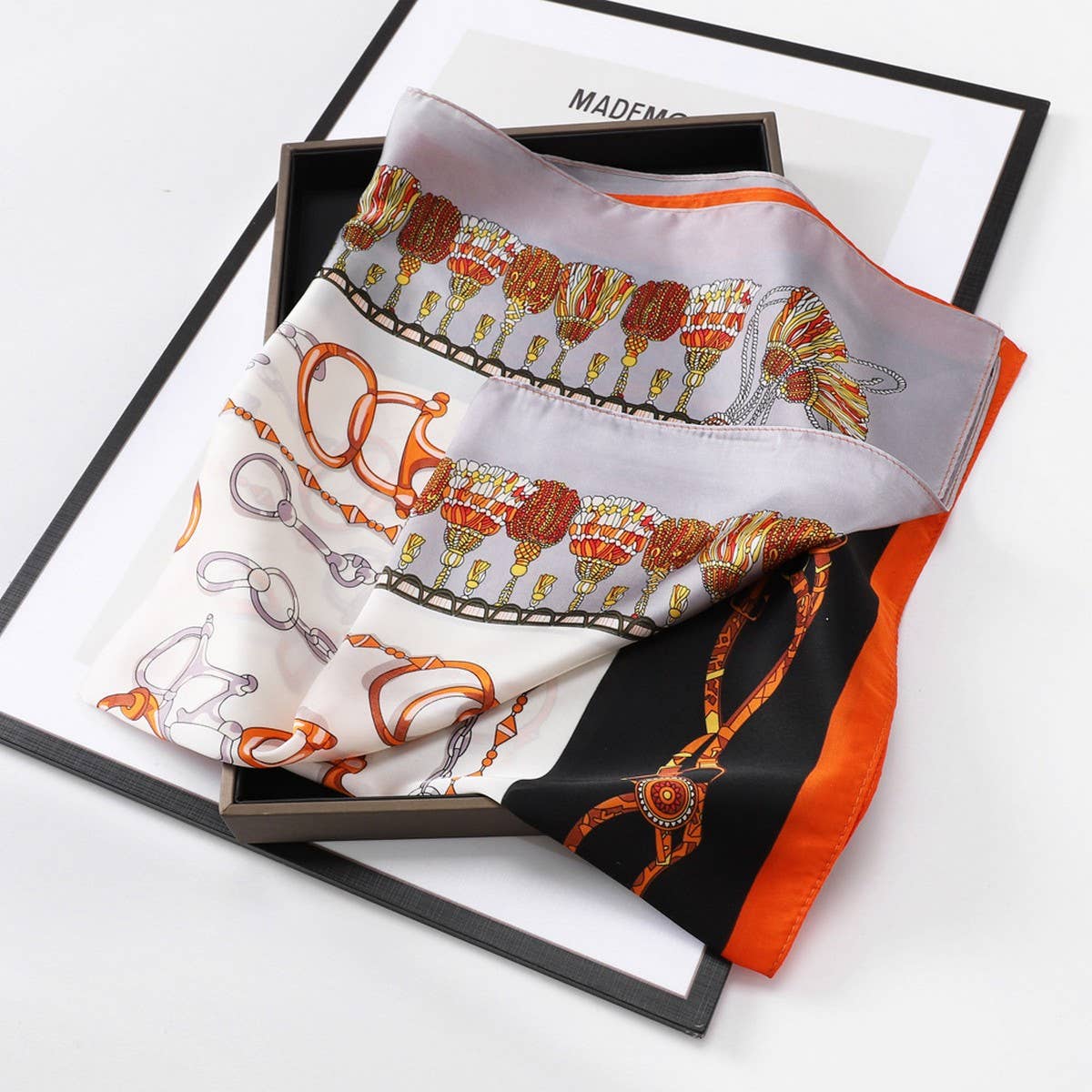 Vintage Letter Print Satin Square Scarf for Women