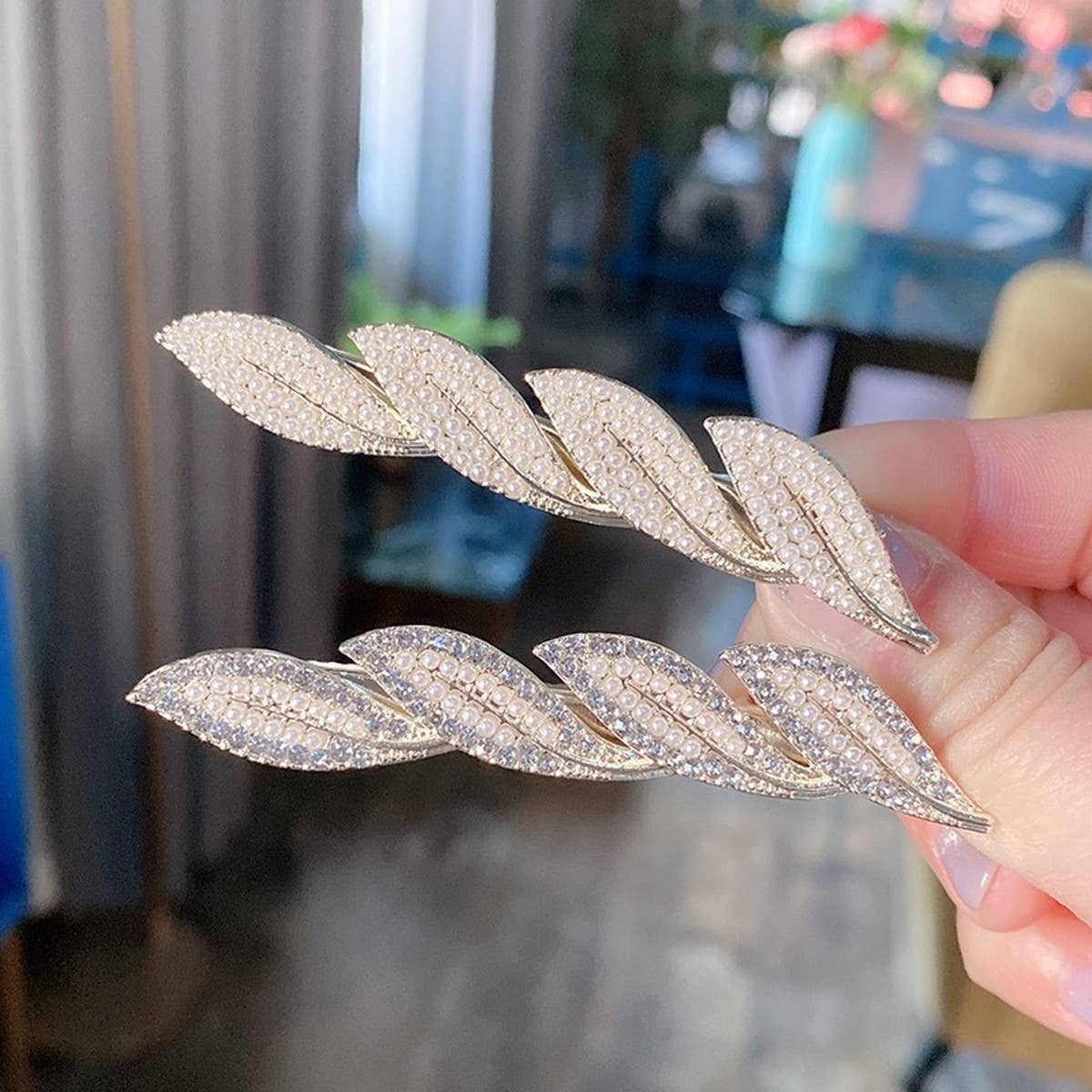 PEARL LEAF HAIRPIN SIDE CLIP DUCKBILL CLIP HAIRPIN_CWAHA4669