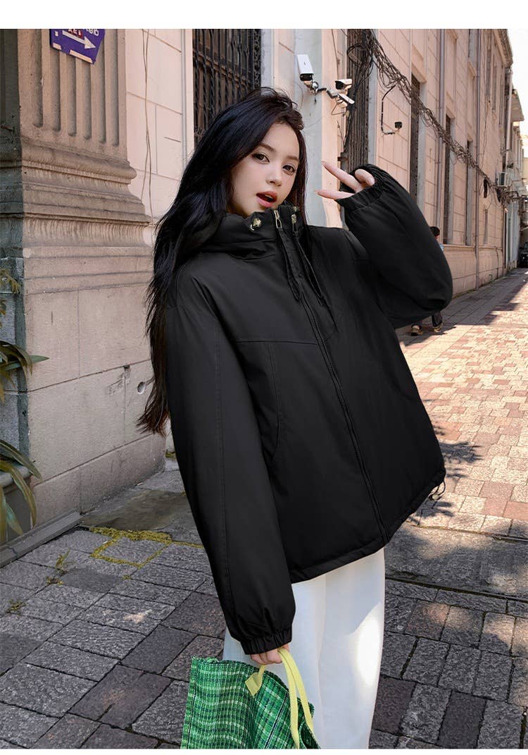 Casual hooded cotton windbreaker jacket