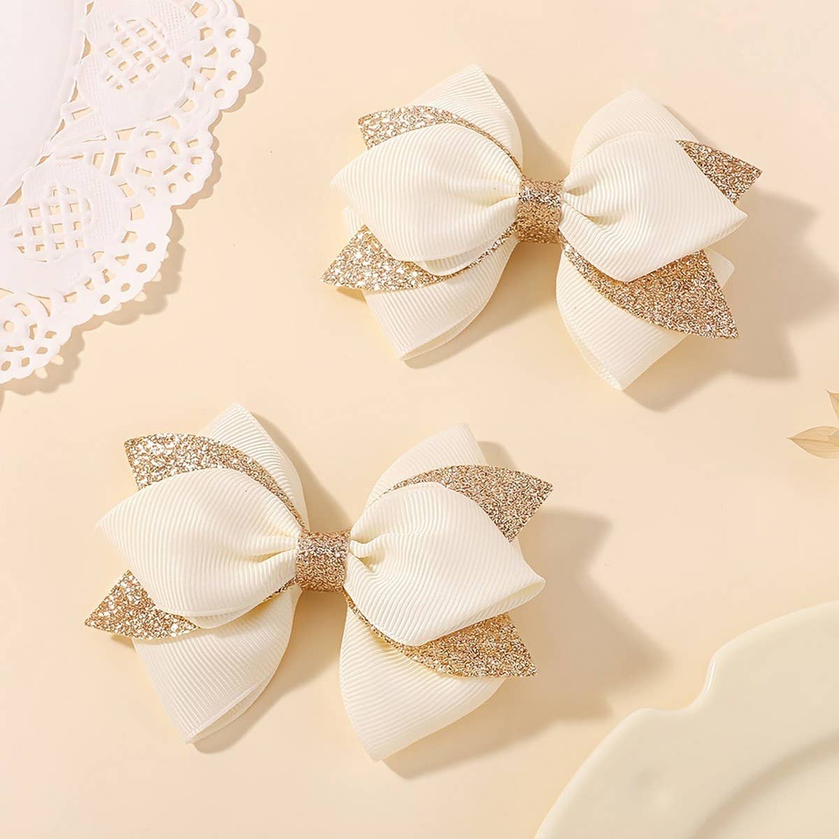 Glitter Bow Hair Clip Set for Girls Party Wear