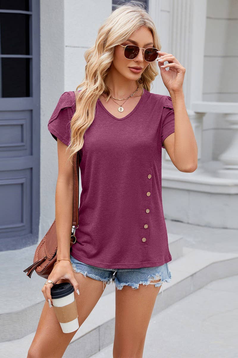 CWTTS0824_V-Neck Short Sleeve Knit Top