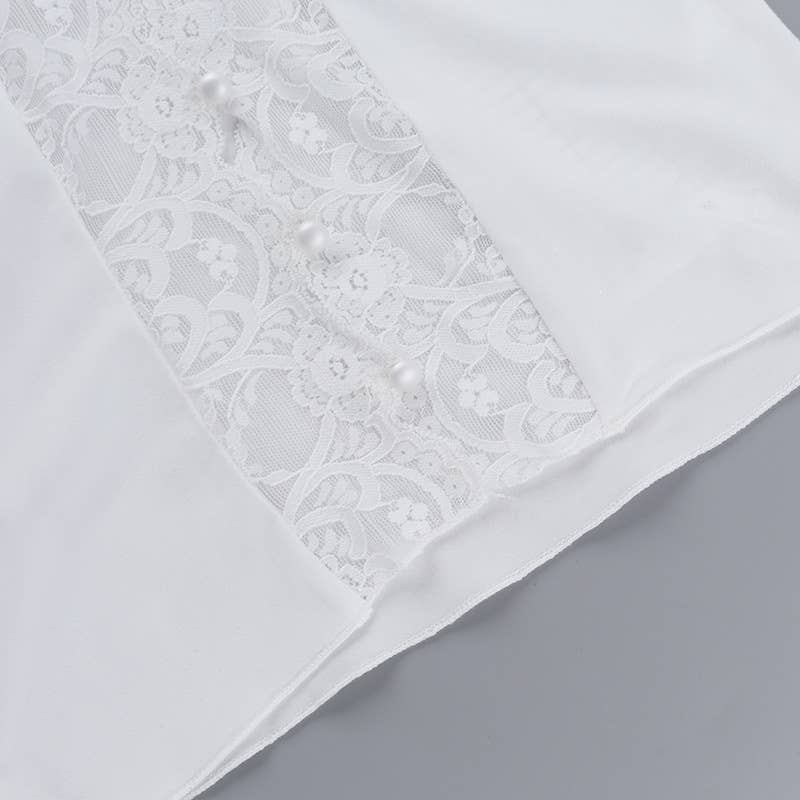 Fashionable Casual V-Neck Lace Trim Button-Up Top