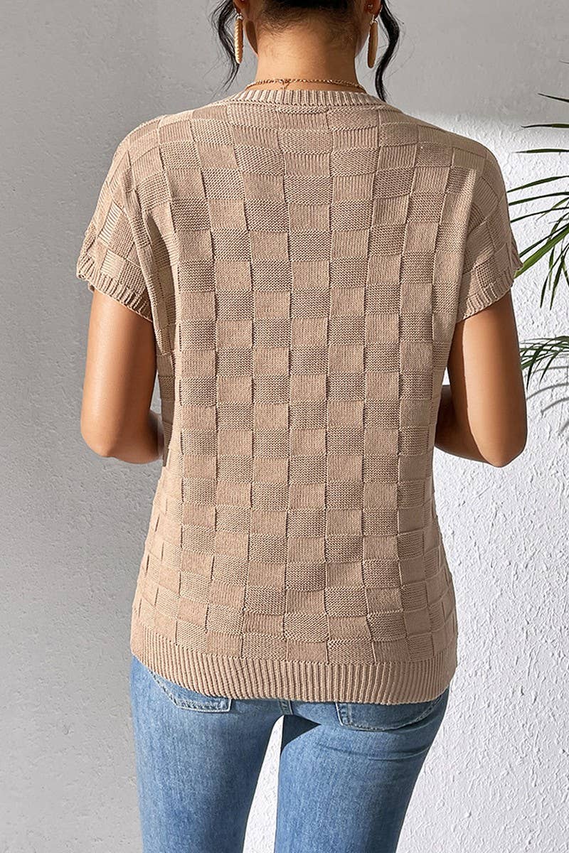 CWOSWS0086_SOLID COLOR LOOSE KNIT SHORT-SLEEVED TOP