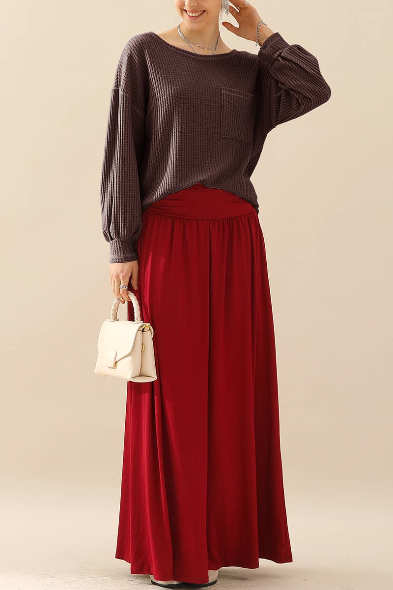 CWTTL1097_SHIRING CUFF R NECK SWEATER KNIT TOP