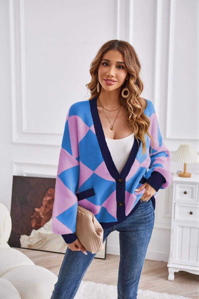 CWOSWL1938_Button Down Sleeve V-Neck Cardigan Sweater