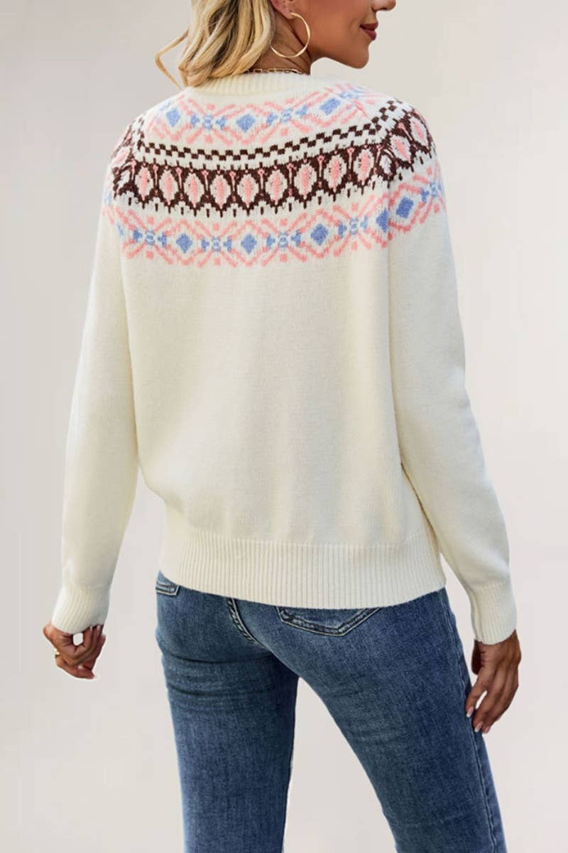 CWOSWL5852_VINTAGE LOOSE CREW NECK LONG-SLEEVED SWEATER