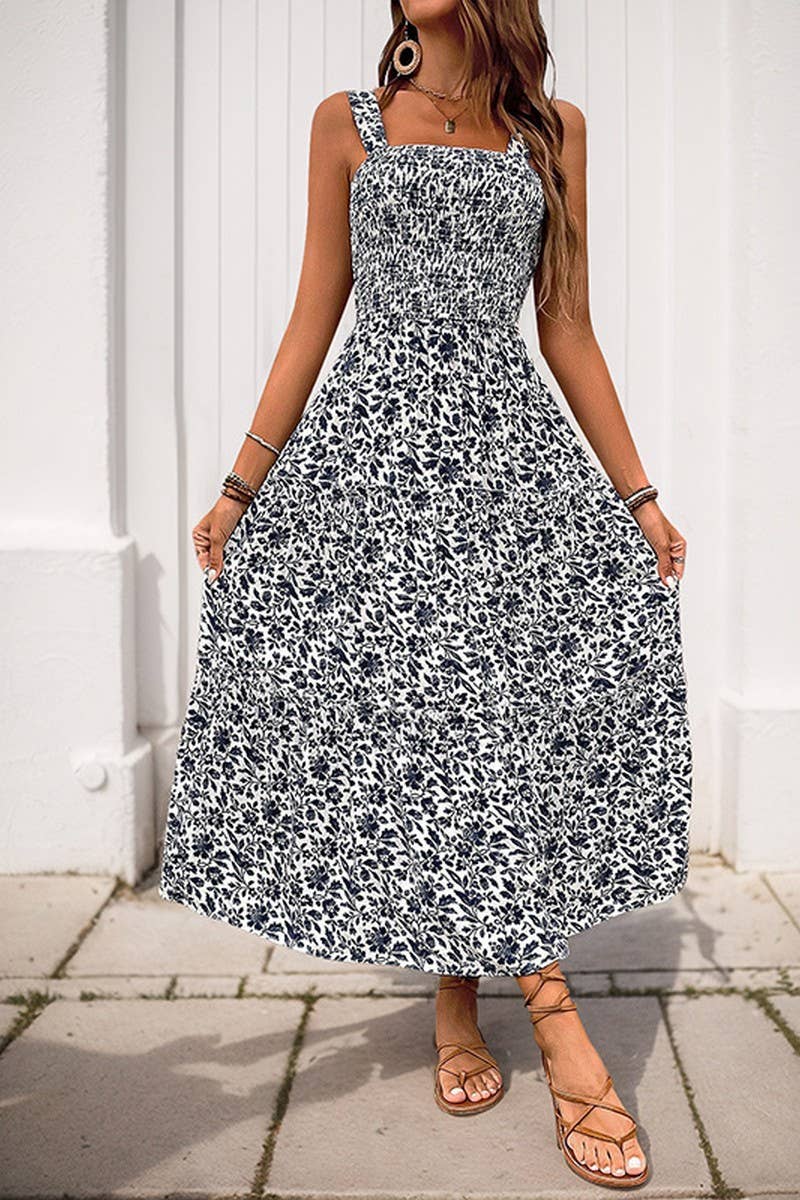 CWDMD4217_PRINTED PASTORAL STYLE SUSPENDER DRESS