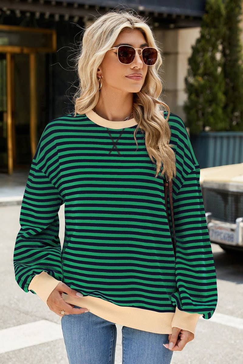 CWTBLL1888_FALL CREW-NECK STRIPED LONG-SLEEVED TOP