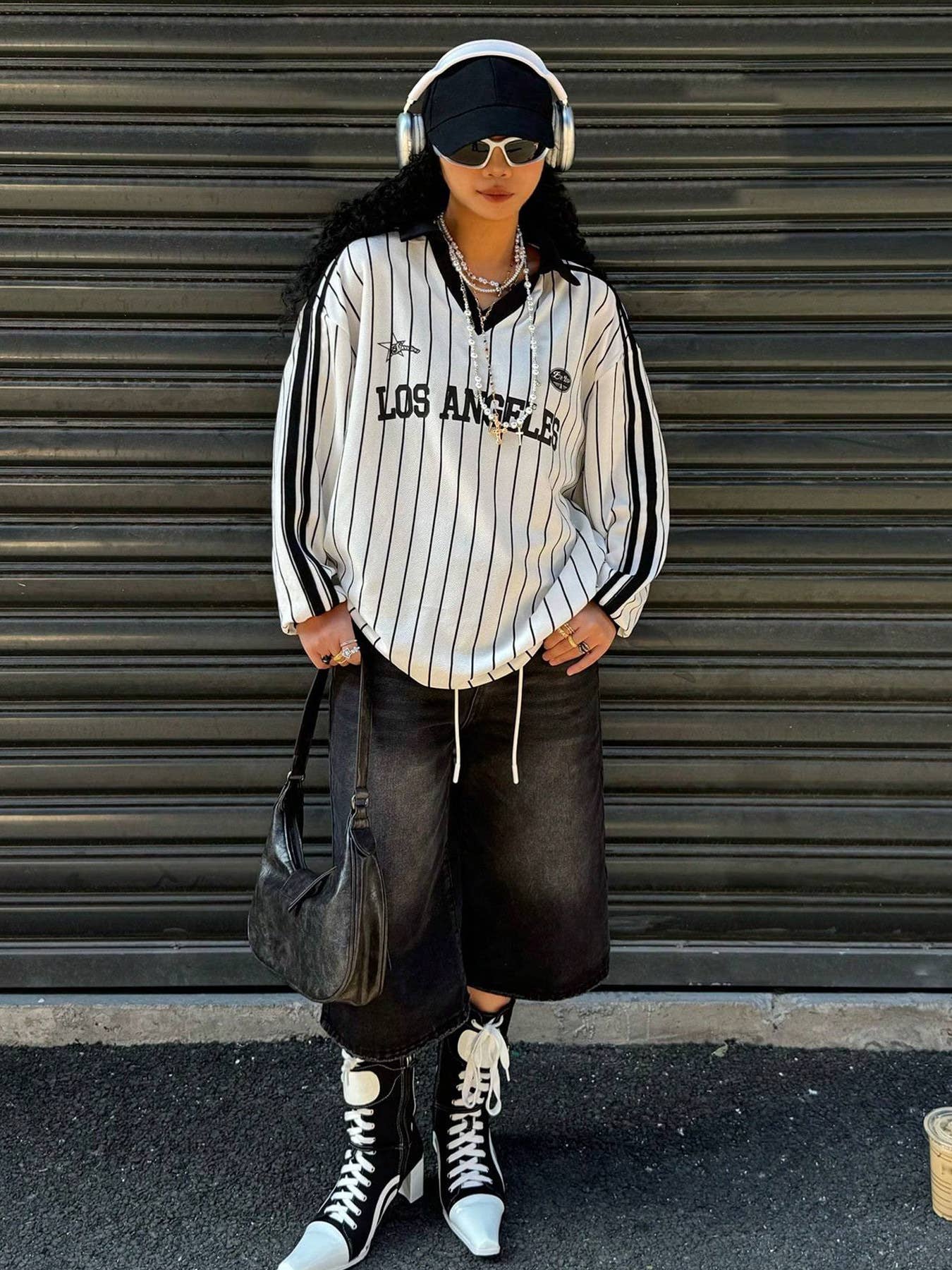 American retro striped lapel T-shirt