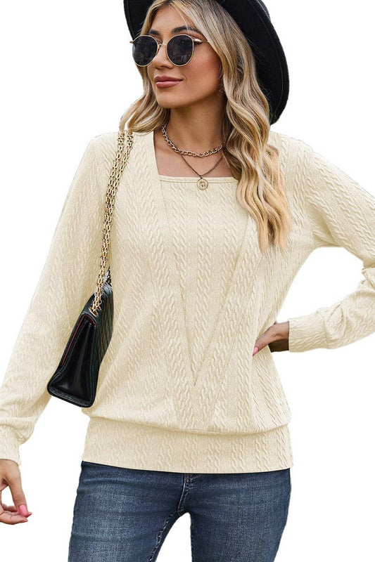 CWTBLL3678_SOLID COLOR SQUARE NECK CROSS LOOSE TOP