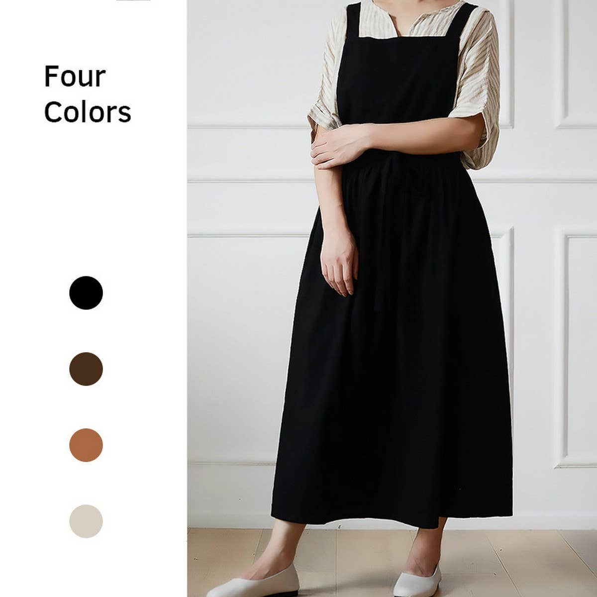 Pleated thin linen Apron with pockets vintage_CWMM3309