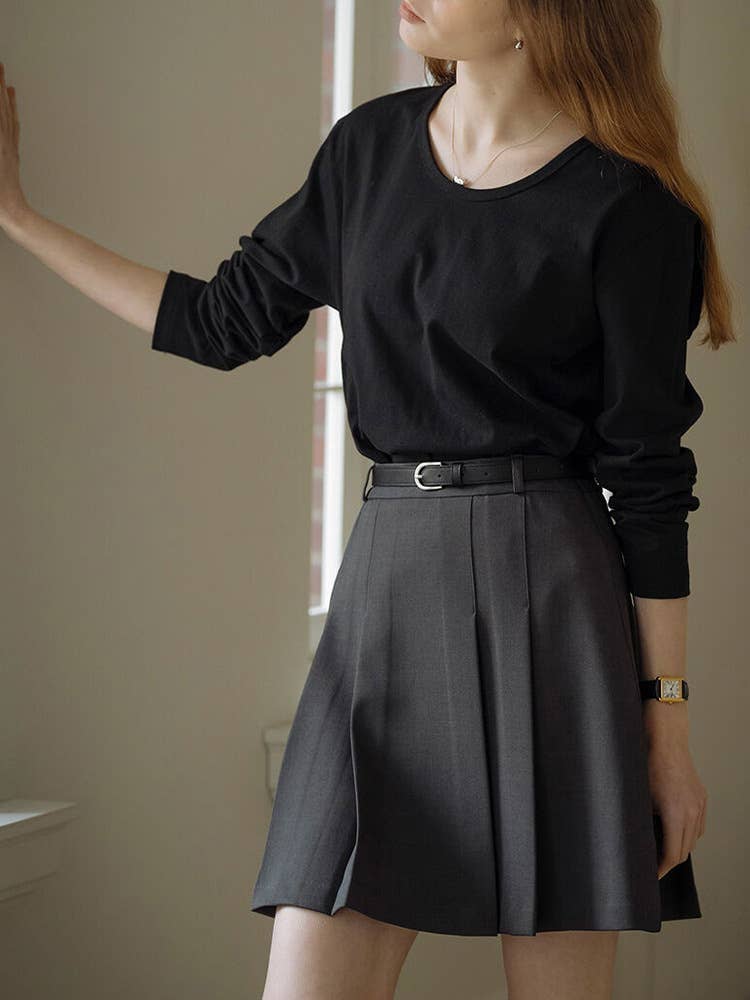 Cotton round-neck off-the-shoulder sleeve shirt