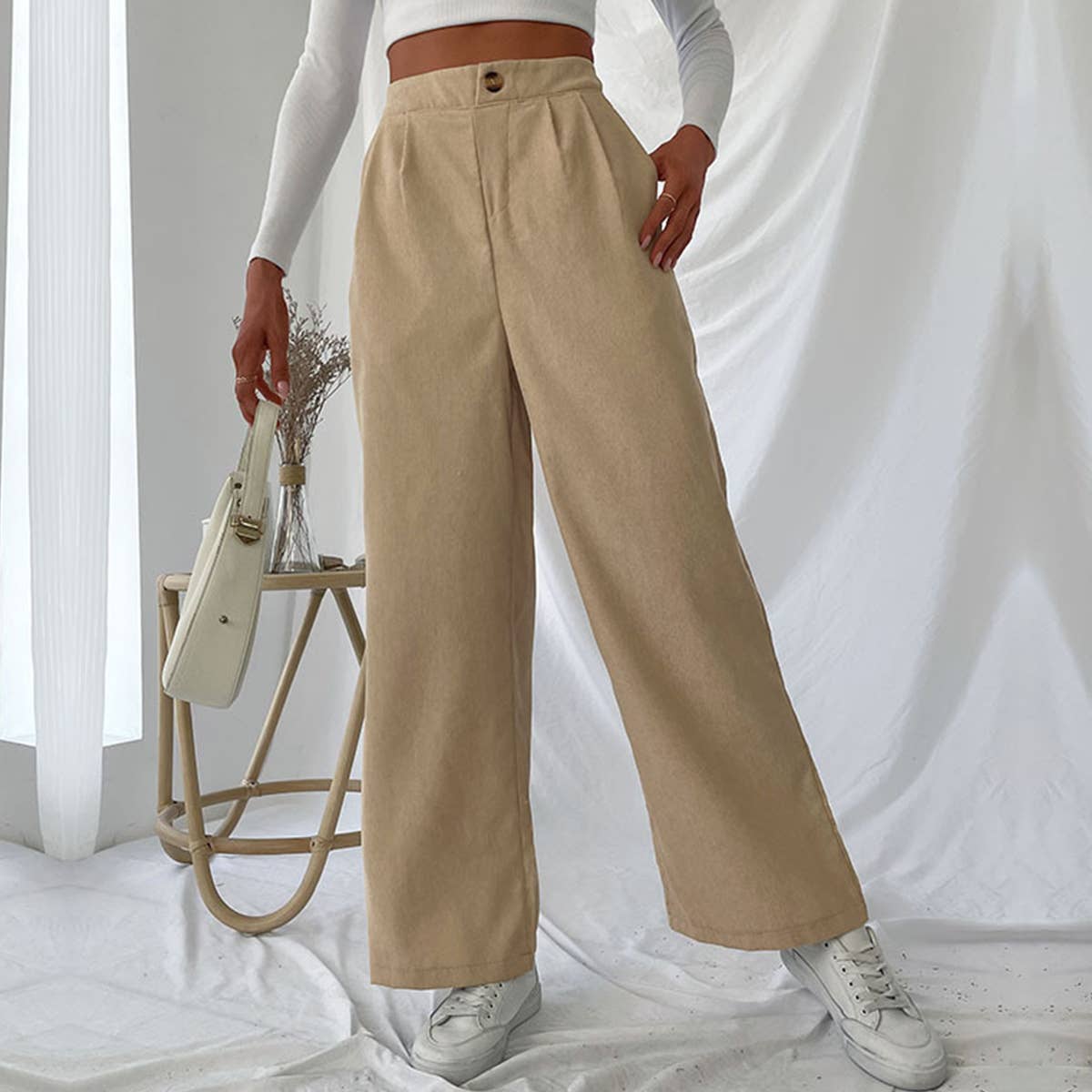 COMMUTER CORDUROY COMMUTER STYLE WIDE-LEG PANTS
