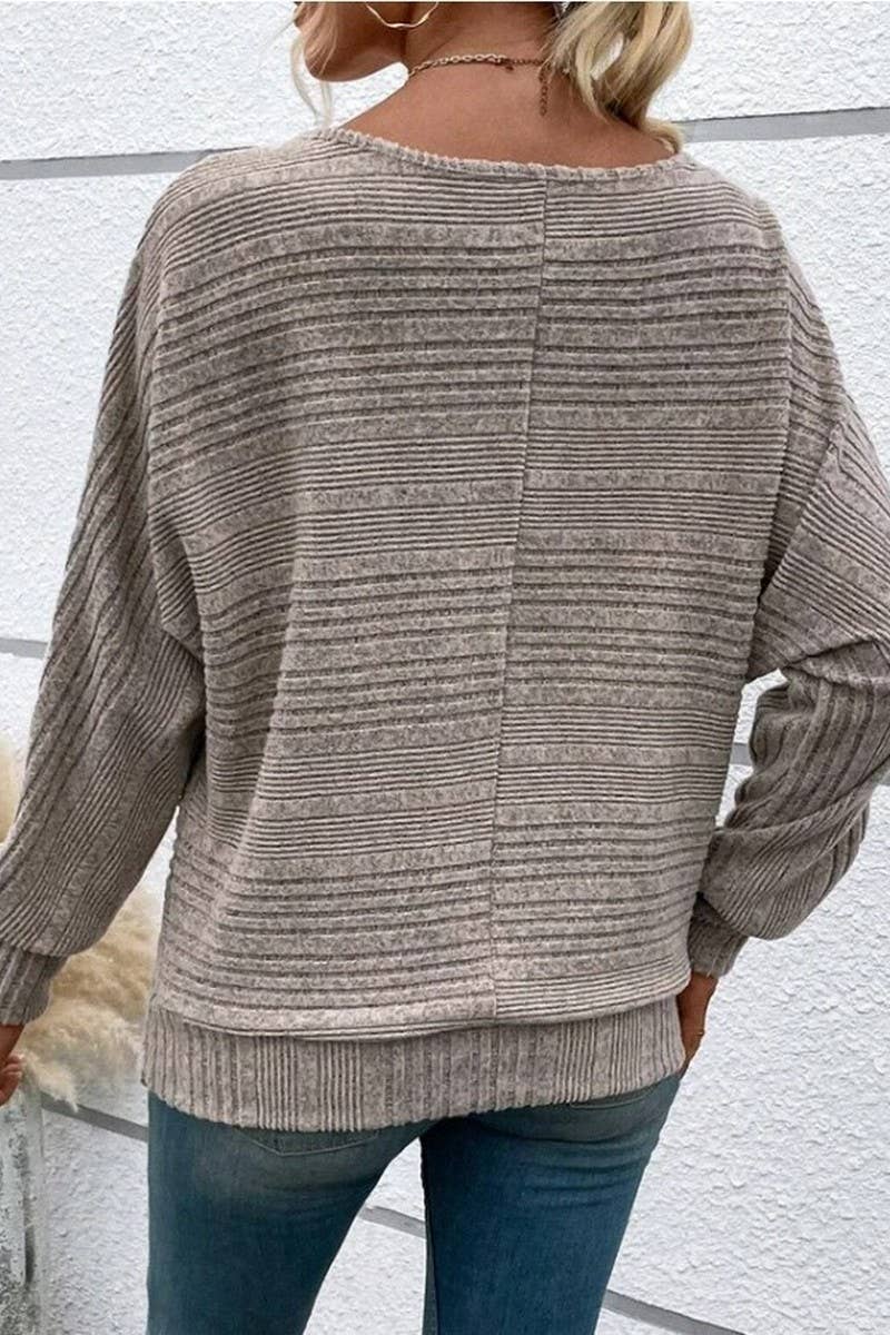 CWTBLL00721_SOLID COLOR LONG-SLEEVED PATCHWORK TOP