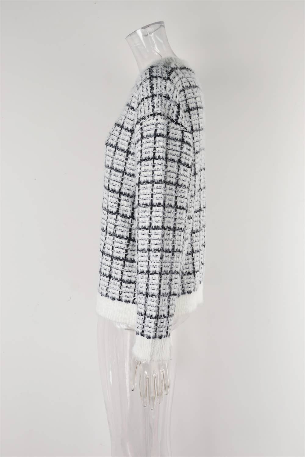 CREW-NECK KNIT FLUFFY PATCHWORK FASHION SWEATER