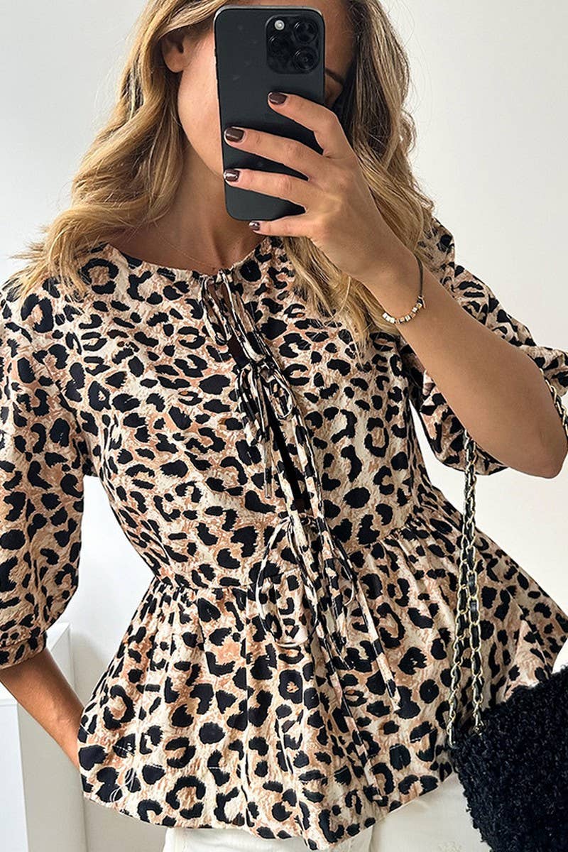 CWTBLL00615_PUFF-SLEEVE TIE-BACK LEOPARD-PRINT SHIRT