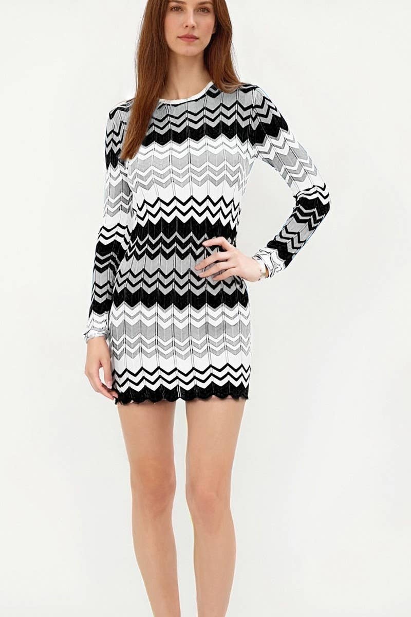 CWDSD8954_COLORBLOCK WAVE KNIT STRIPED SWEATER DRESS