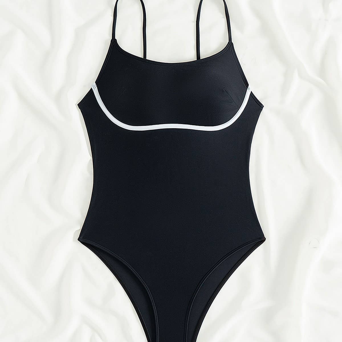 WOMEN'S SOLID COLOR SPLICING ONE-PIECE SWIMSUIT