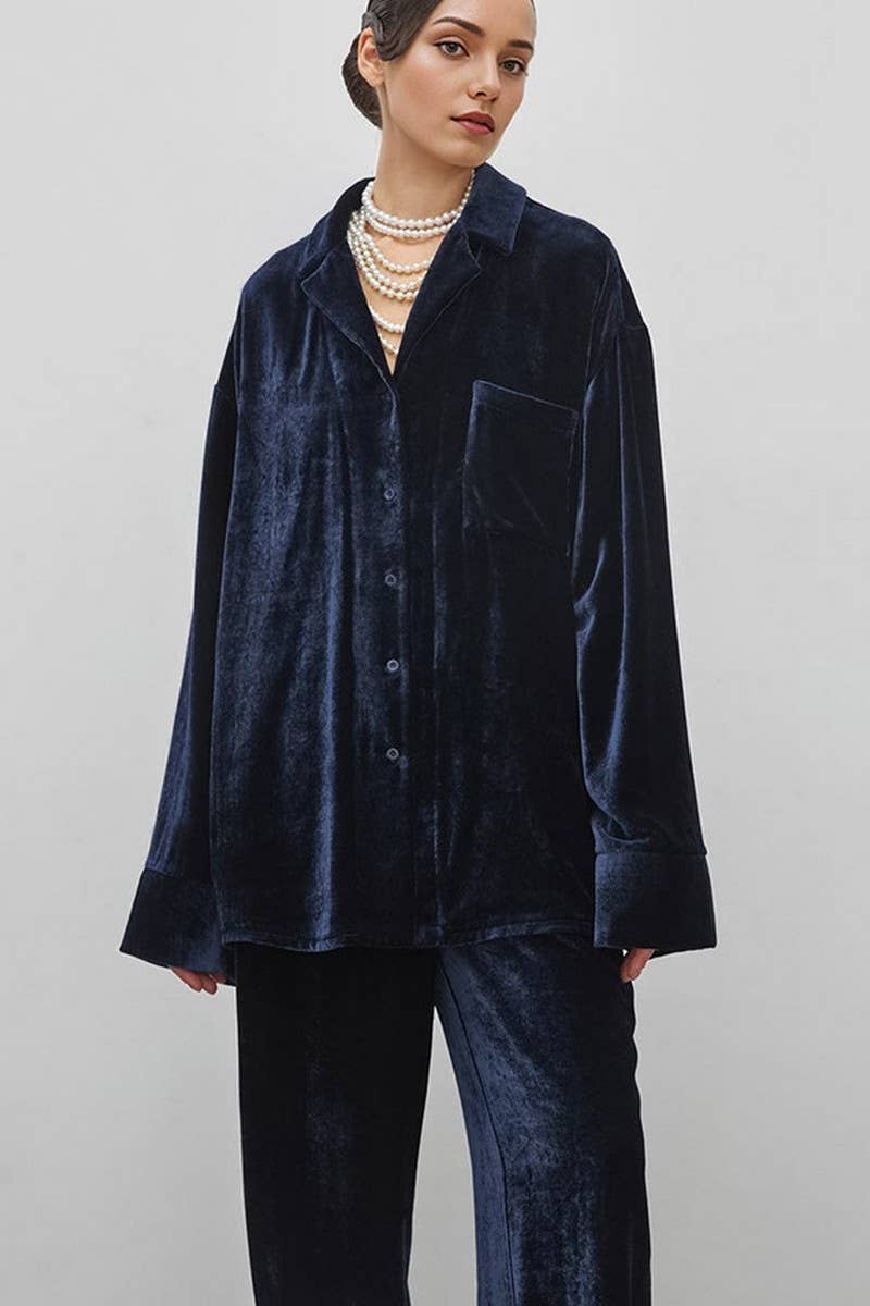 CWSPJ0341_VELVET LONG-SLEEVED TROUSERS PAJAMA SET