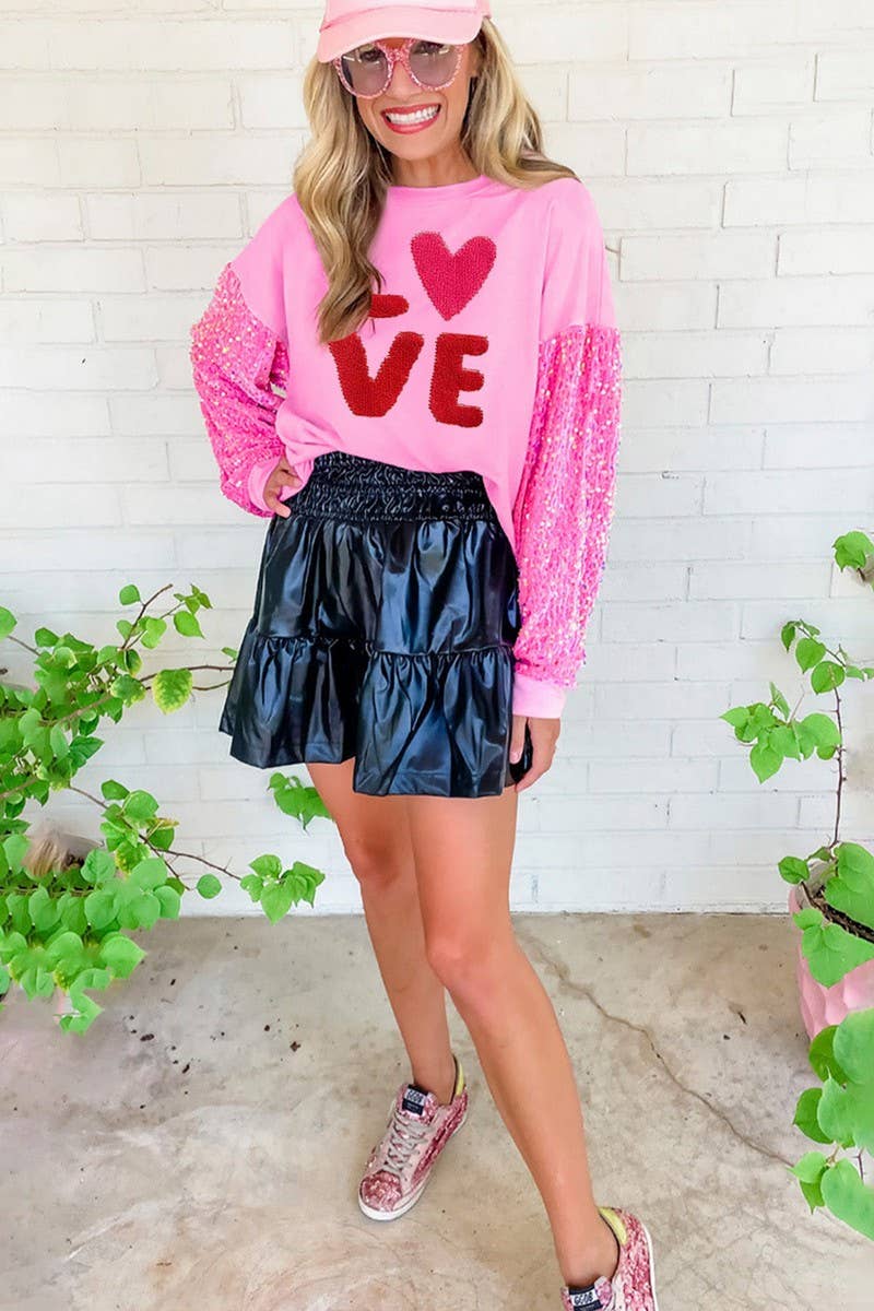 CWTBLL01241_VALENTINE SEQUIN SLEEVE LONG SLEEVE SWEATSHIRT
