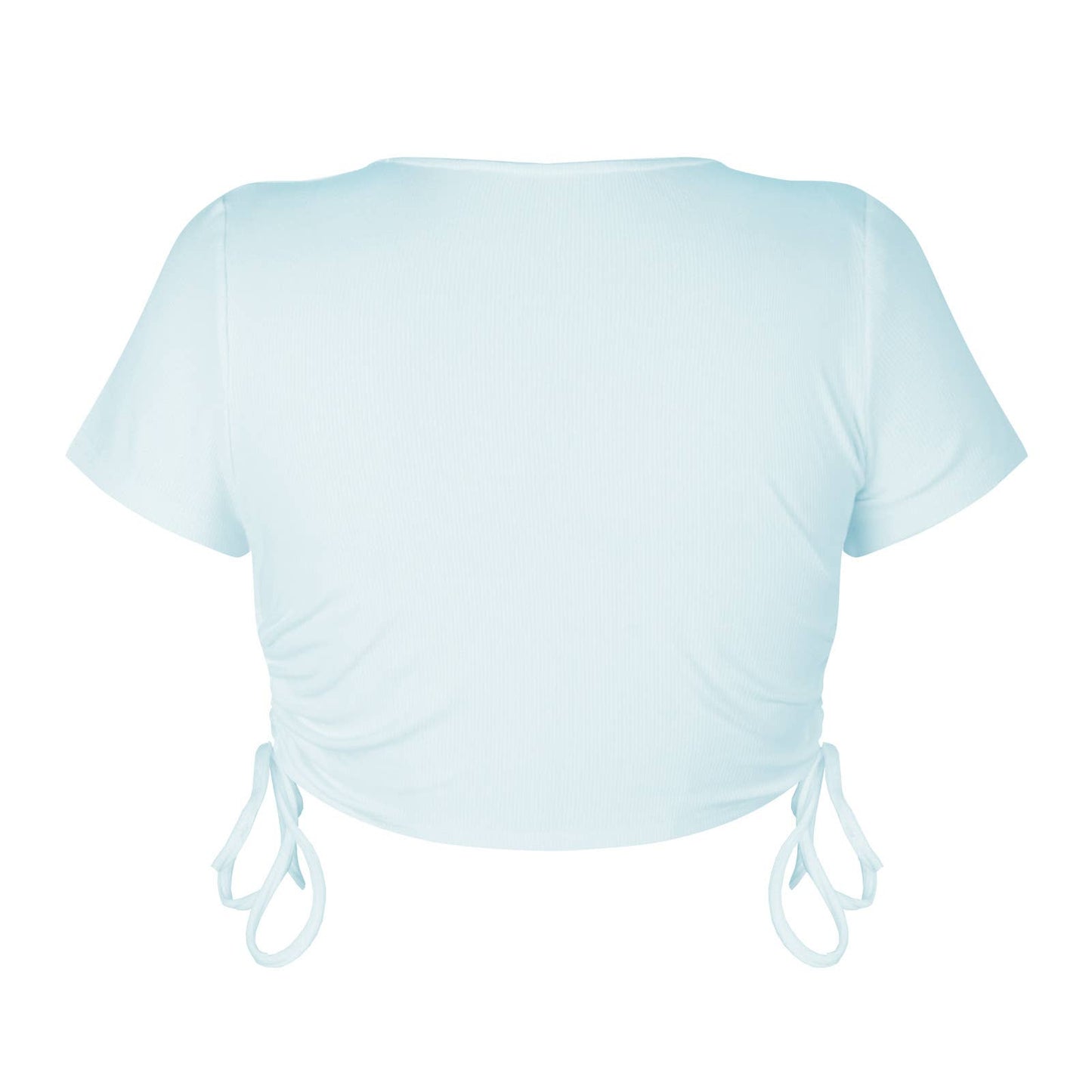 A drawstring, tie, crappy, and umbilical T-shirt