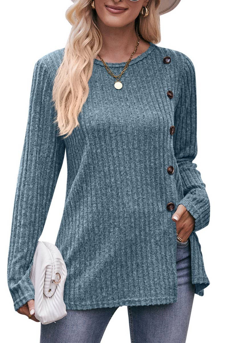 CWTTL1640_Round neck Long Sleeve Pullover Top