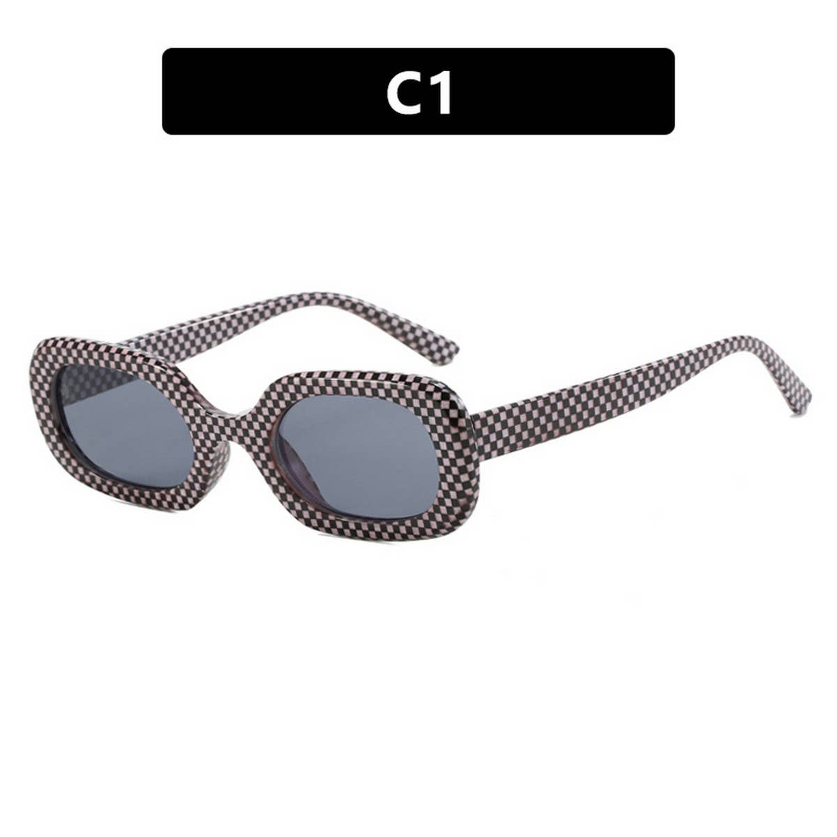 VINTAGE OVAL PLAID SUNGLASSES
