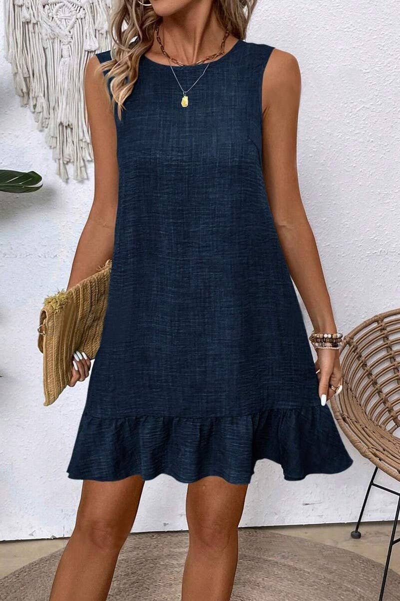 CWDSD7142_RUFFLED SLEEVELESS CASUAL TANK DRESS
