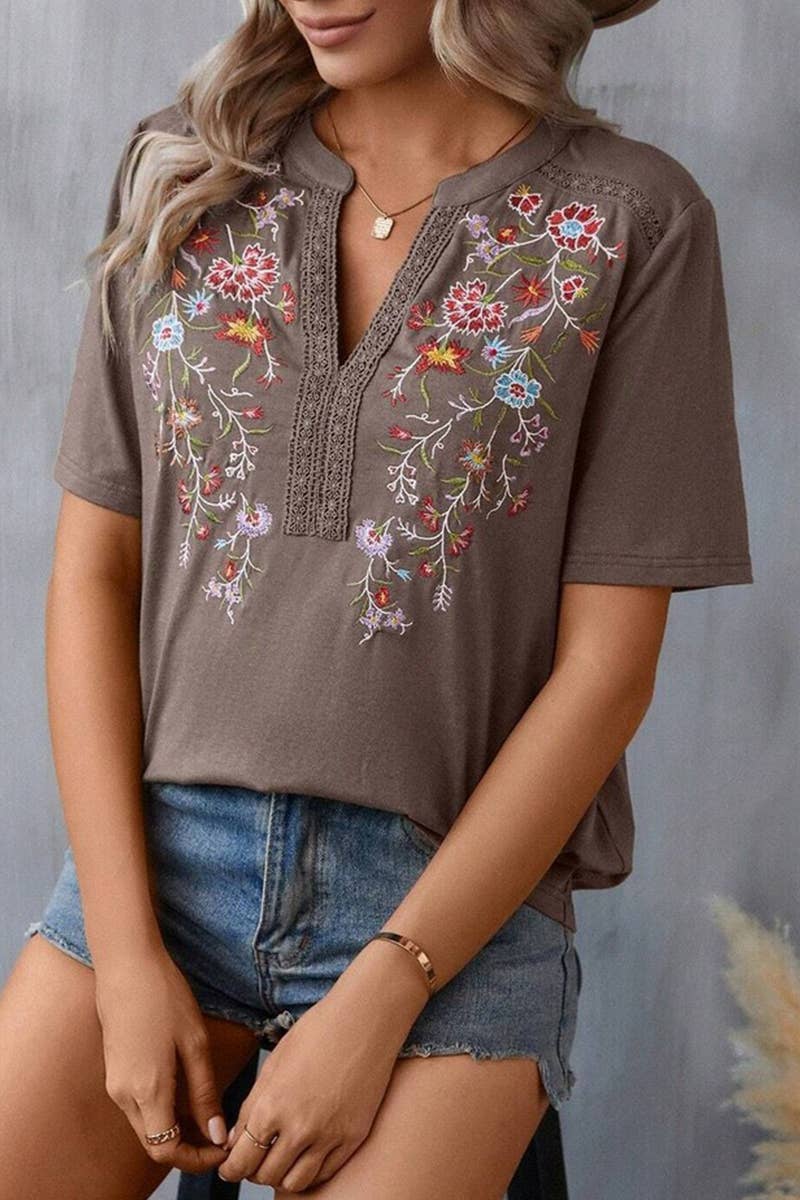CWTTS1376_SUMMER FASHION EMBROIDERY STITCHING LACE TOP