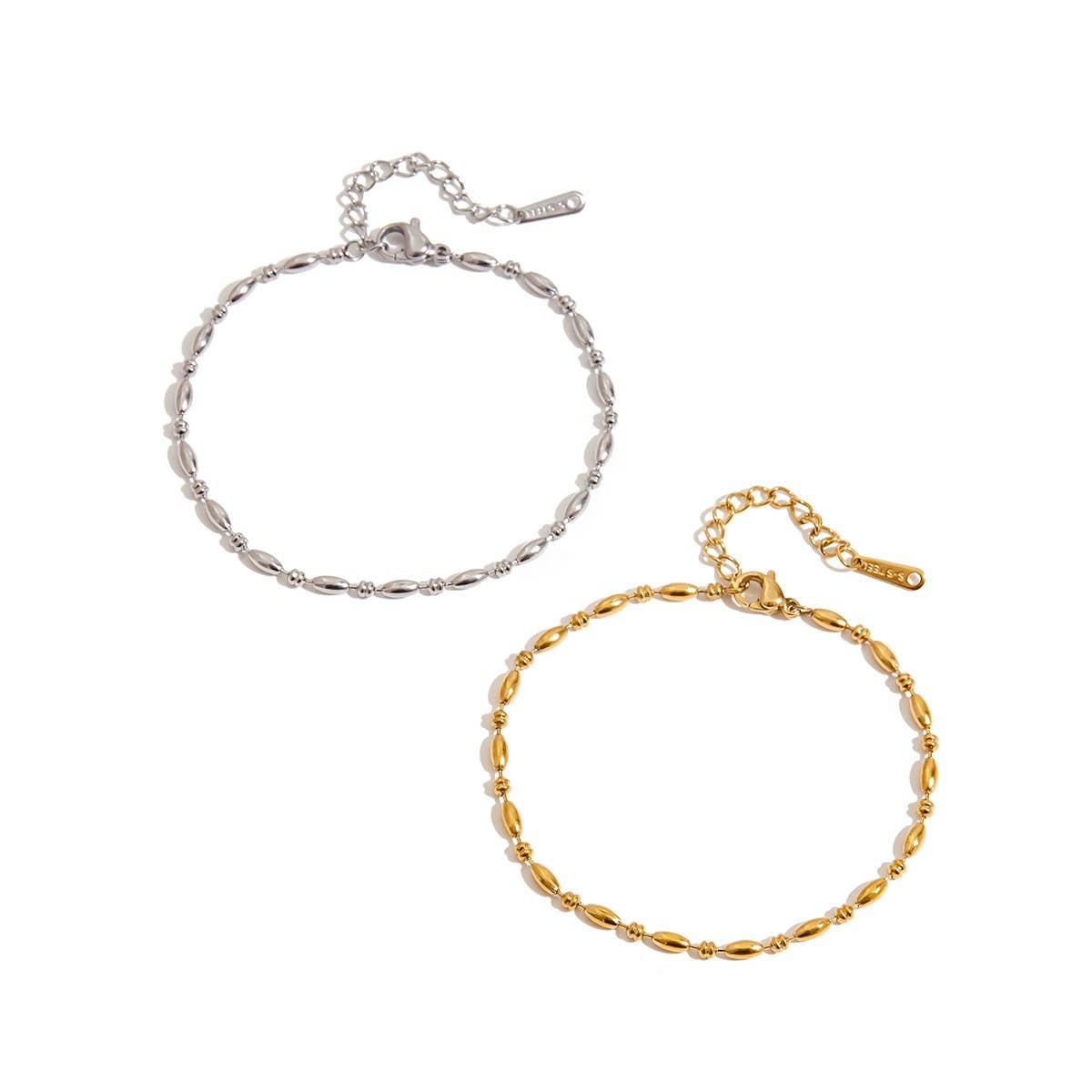 18K Gold Oval Bead Bracelet, Titanium Steel, Luxe_CWAJE4719