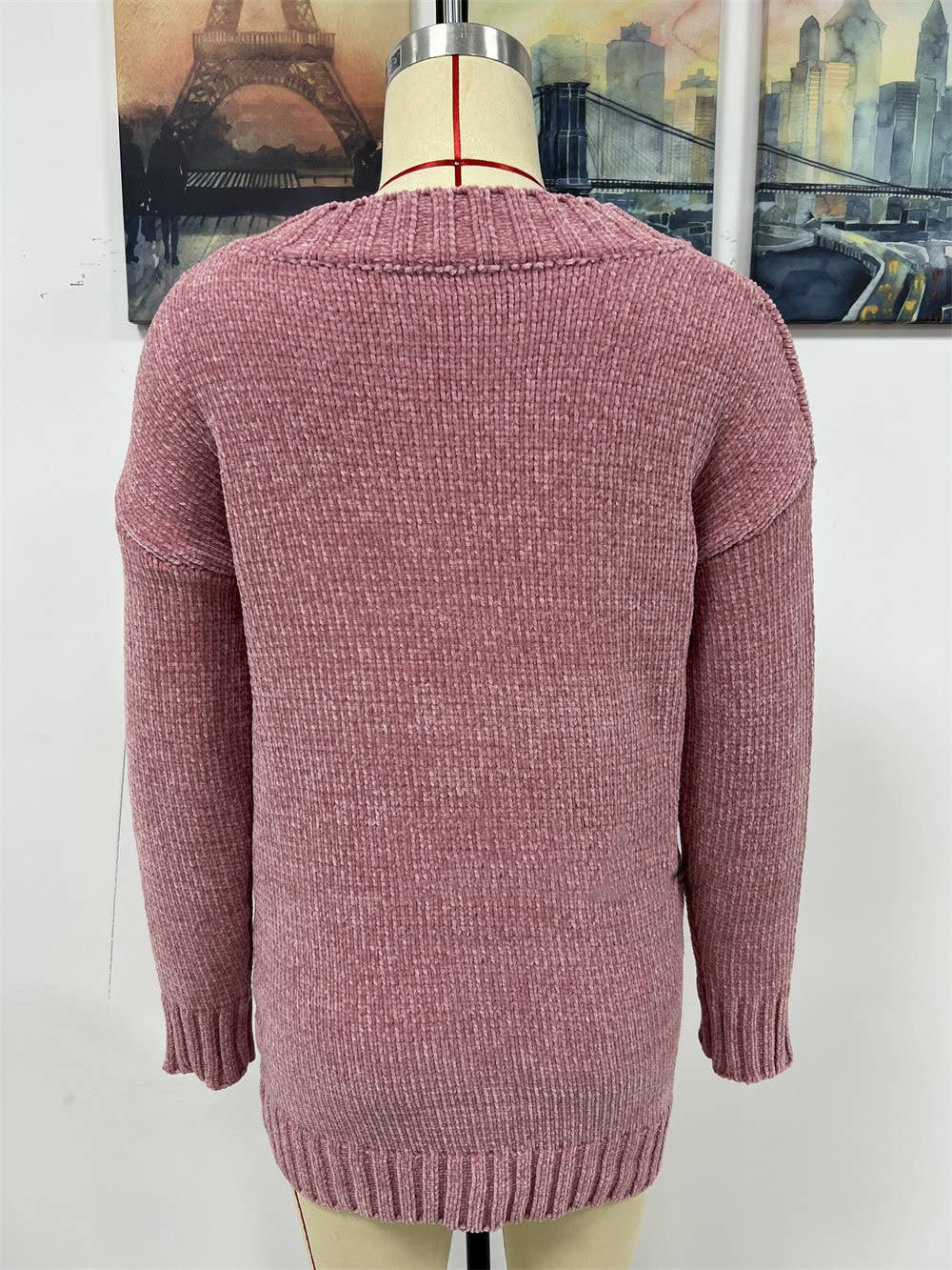 CWOSWL1404_V-Neck Long Sleeve Pullover Sweater